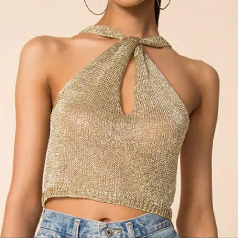 marianna halter top gold size small